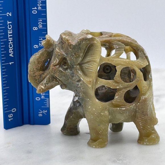 Hand Carved Soapstone Elephant Mother with Baby Inside Vintage - Picture 7 of 10